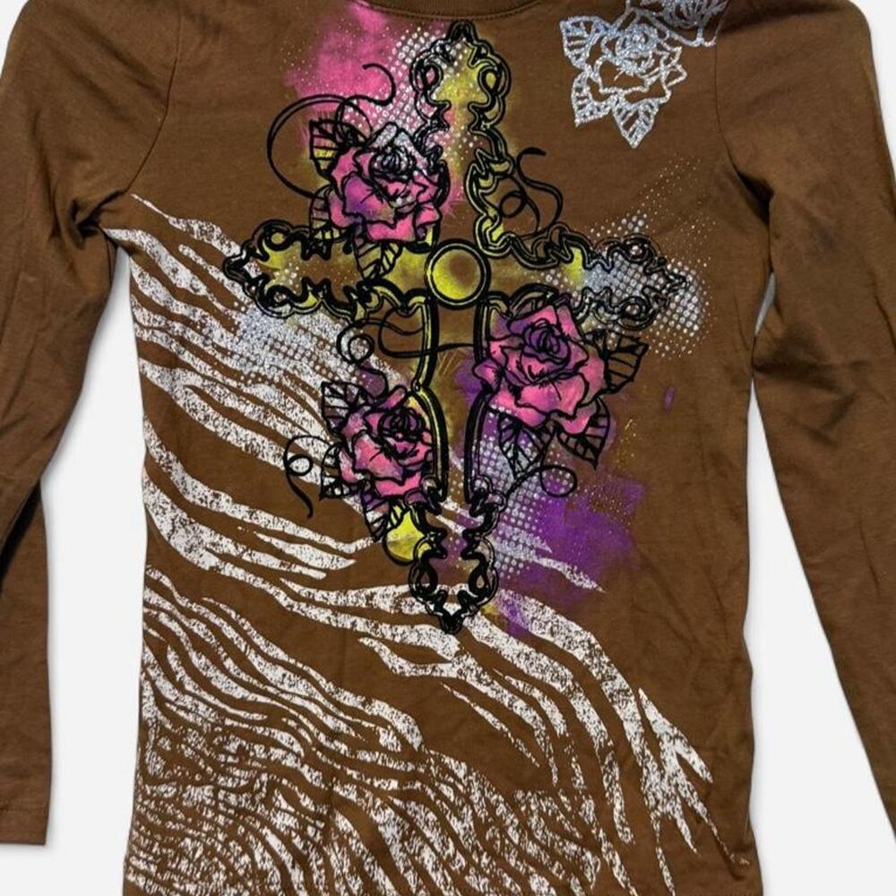 Wrangler rhinestone cross rose shirt medium
